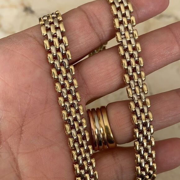 14K Solid Heavy Yellow & White Gold 17.5” Choker Necklace 63.3 gm - Picture 9 of 11